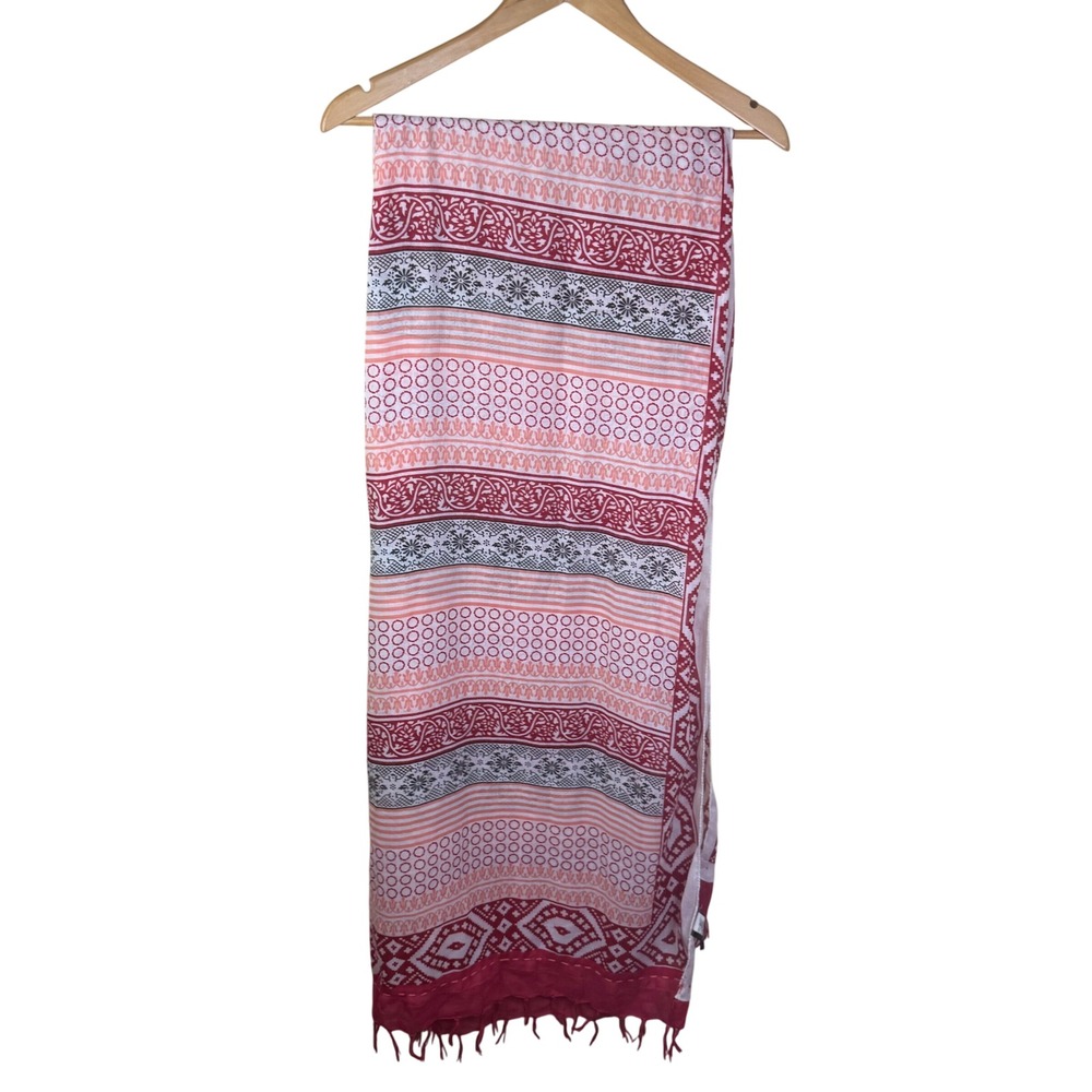 Prana Women's Pink‎ Red Patterned Scarf Wrap Bohemian Style